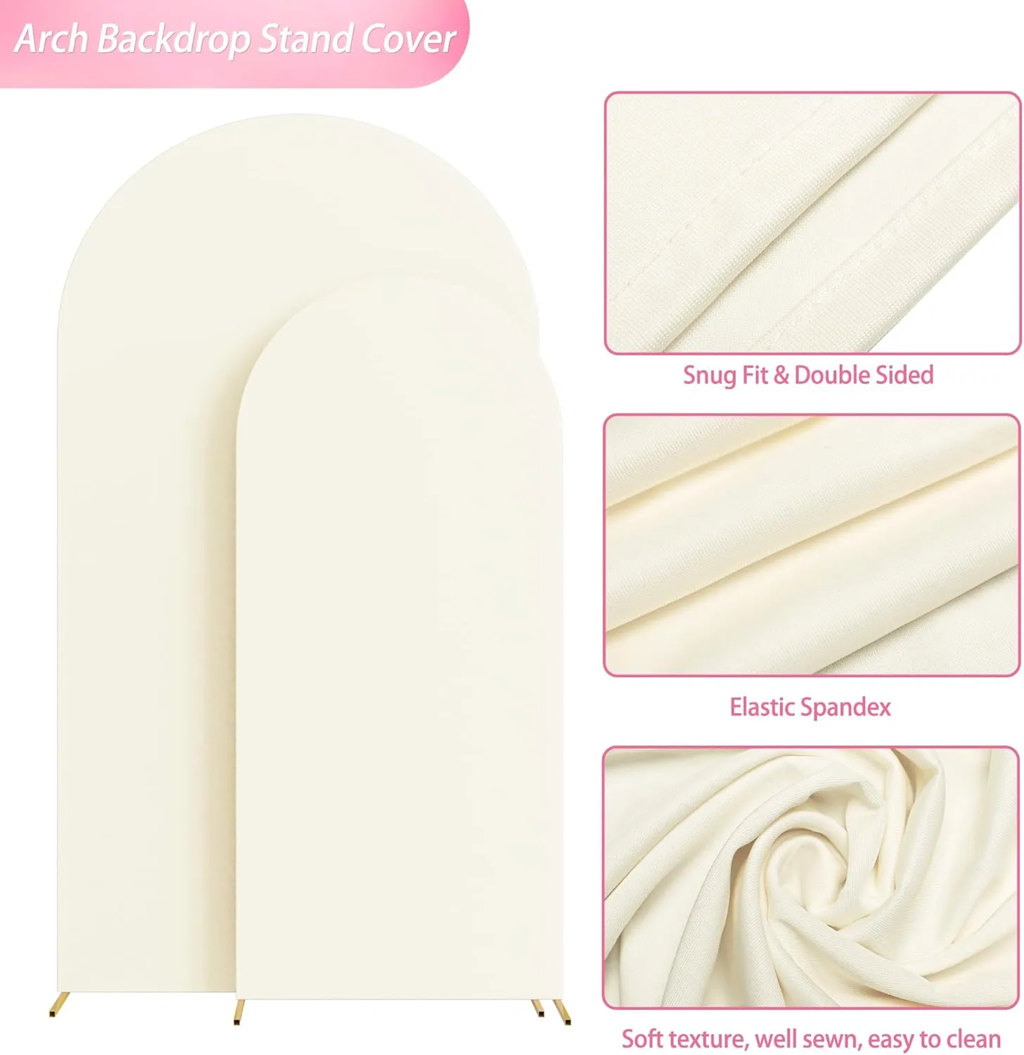 Wokceer Wedding Arch Stand 7.2FT, 6FT Spandex Fitted Arch Covers 2 Set Round Top Chiara Arch Backdrop Stands for Birthday Party Ceremony Banquet Decoration Ivory