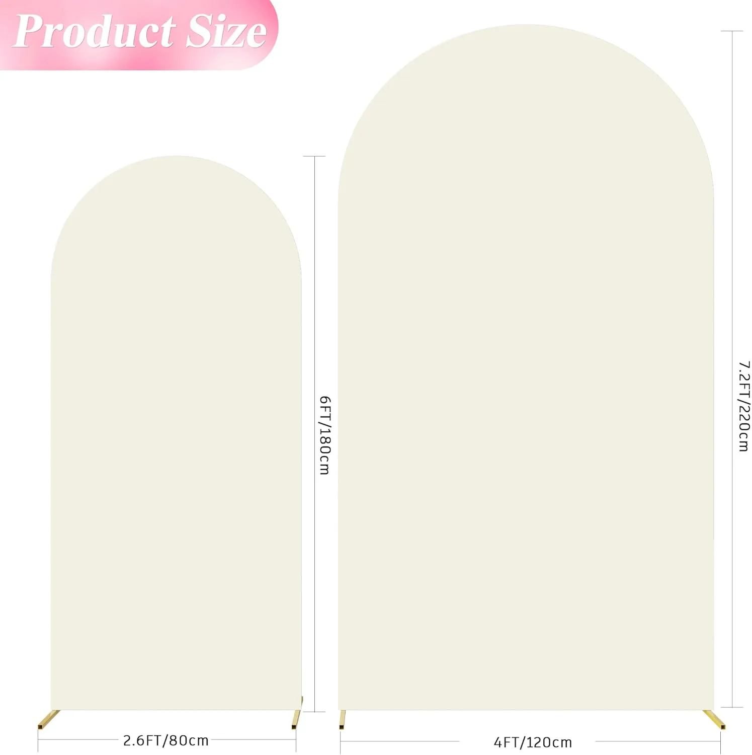 Wokceer Wedding Arch Stand 7.2FT, 6FT Spandex Fitted Arch Covers 2 Set Round Top Chiara Arch Backdrop Stands for Birthday Party Ceremony Banquet Decoration Ivory