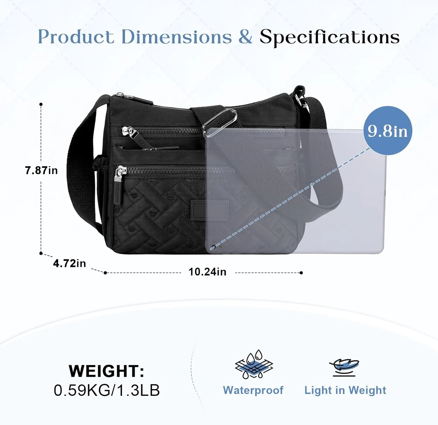 Women Crossbody Bag Multi-Pocket Nylon Waterproof Lightweight Casual Shoulder Handbag Purse Bookbag
