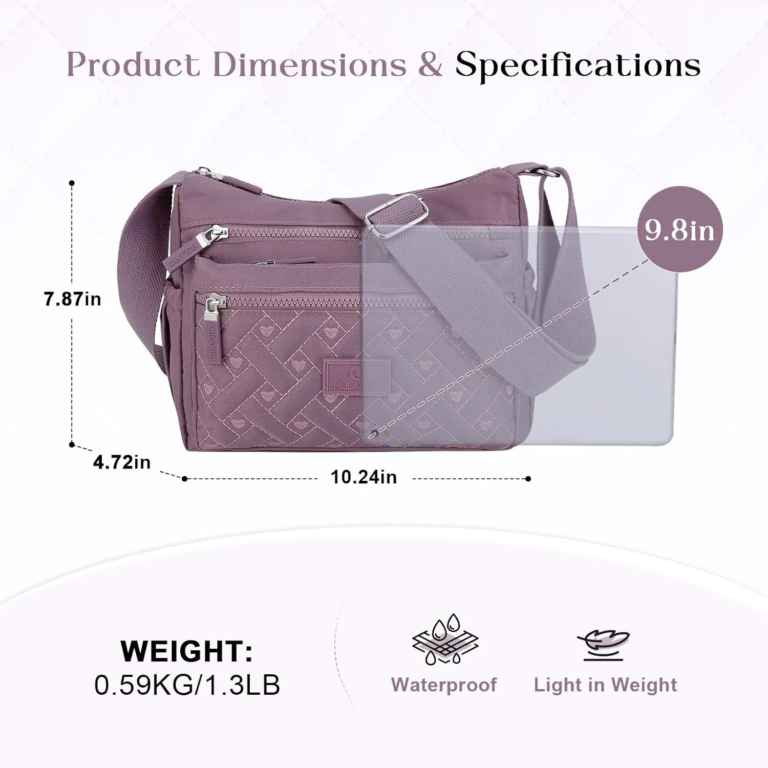 Women Crossbody Bag Multi-Pocket Nylon Waterproof Lightweight Casual Shoulder Handbag Purse Bookbag