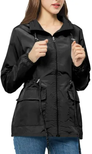 Women's Rain Jacket Waterproof with Hood Lightweight Packable Raincoat for Hiking Travel Outdoor Windbreaker with Pockets