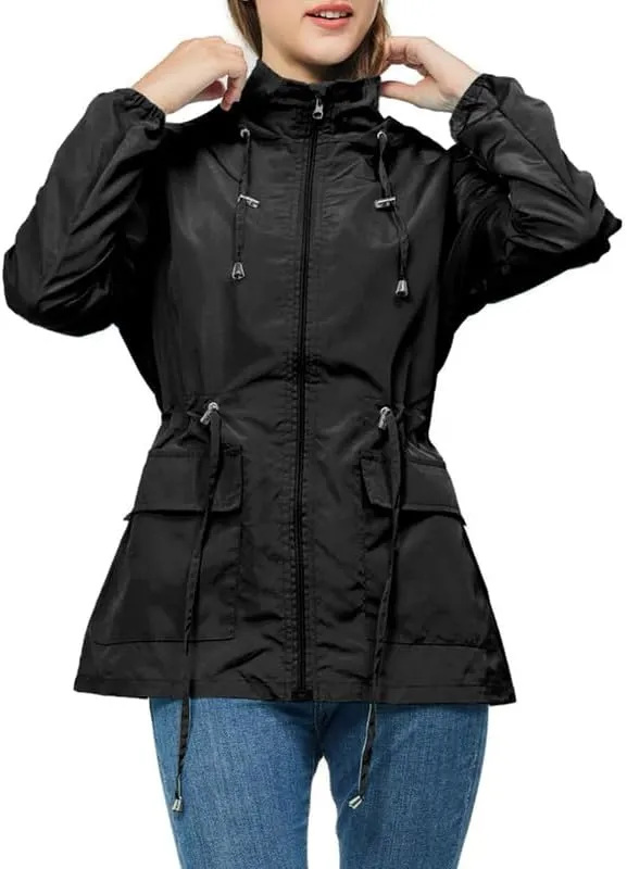 Women's Rain Jacket Waterproof with Hood Lightweight Packable Raincoat for Hiking Travel Outdoor Windbreaker with Pockets