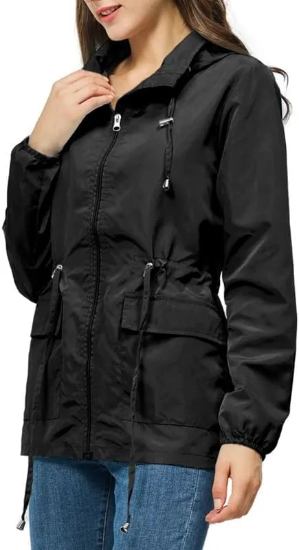 Women's Rain Jacket Waterproof with Hood Lightweight Packable Raincoat for Hiking Travel Outdoor Windbreaker with Pockets