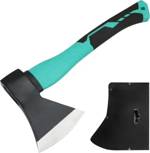 Wood Axe with Sheath, Camping Hatchet Chopping Axe for Wood Splitting, Outdoor Bushcraft Axe Tools for Hiking Gardening Throwing Axes with Anti-Slip Handle (Green)
