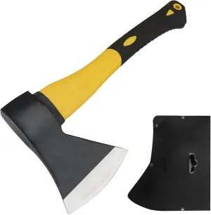 Wood Axe with Sheath, Camping Hatchet Chopping Axe for Wood Splitting, Outdoor Bushcraft Axe Tools for Hiking Gardening Throwing Axes with Anti-Slip Handle (Yellow)
