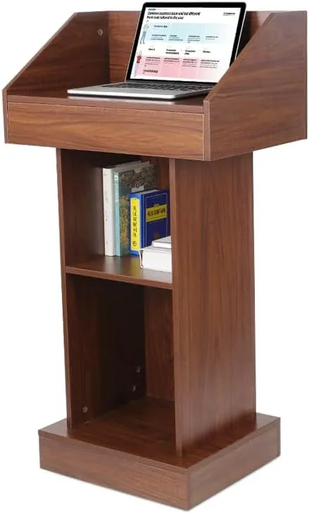 Wood Podium, Floor Standing Podium Speaking Lectern Stand, Portable Podium Stand Reception Desk with Storage, Wooden Podium Pulpit for Churches Classroom Office
