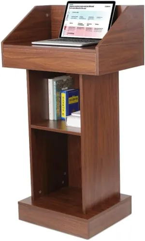 Wood Podium, Floor Standing Podium Speaking Lectern Stand, Portable Podium Stand Reception Desk with Storage, Wooden Podium Pulpit for Churches Classroom Office