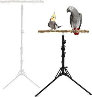 Wooden Bird Perch Stand with a Height Adjustable Tripod, Bird Training Accessories for Indoor or Outdoor, Bird Stand for African Grey, Budgies, Cockatiels, Lovebirds, Conures, Small to Medium Birds
