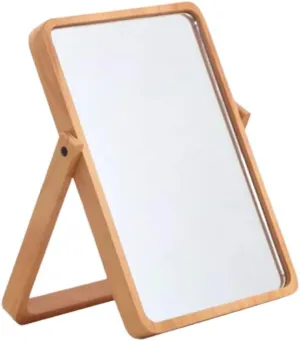 Wooden Makeup Mirror Foldable Fill Light for Toilet Square Single-Sided