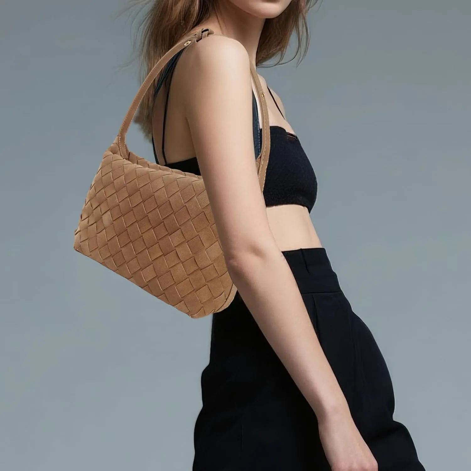 Woven Bag,Woven Leather Handbags,Suede Bags for Women,Retro Textured Waterproof and Wear-resistant Handbag