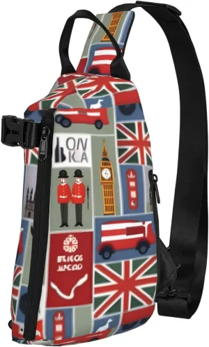 WURTON England Symbols Print Crossbody Backpack Cross Pack Lightweight Sling Bag Travel, Hiking