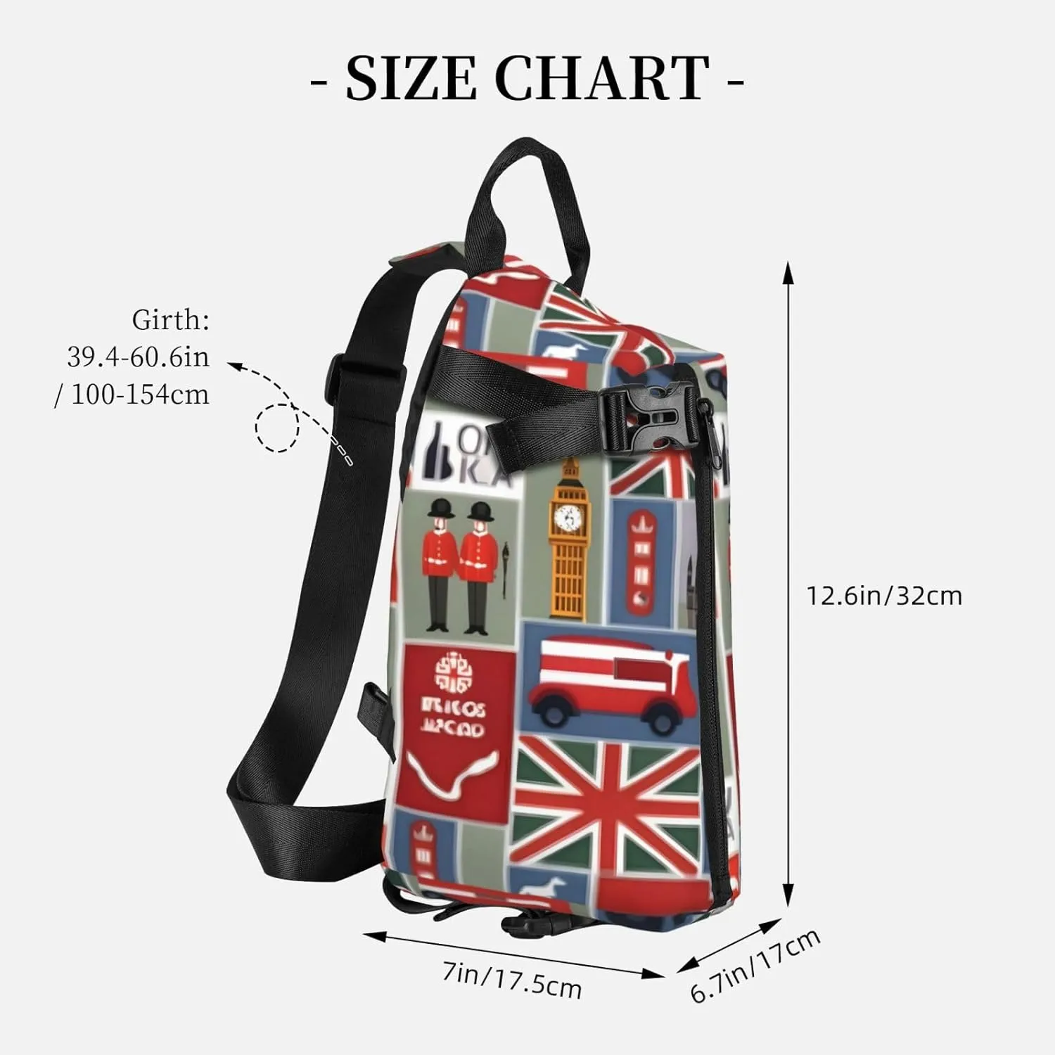 WURTON England Symbols Print Crossbody Backpack Cross Pack Lightweight Sling Bag Travel, Hiking