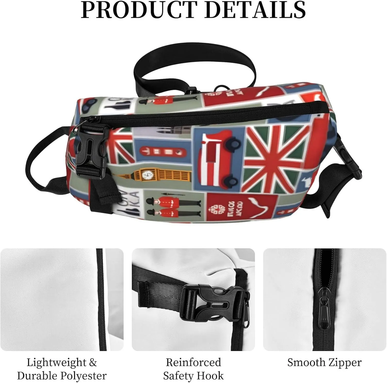 WURTON England Symbols Print Crossbody Backpack Cross Pack Lightweight Sling Bag Travel, Hiking
