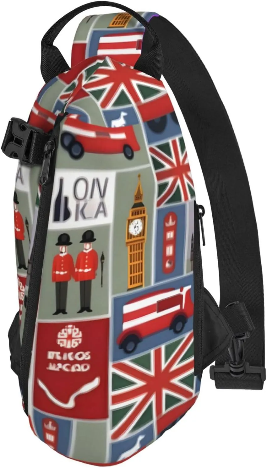 WURTON England Symbols Print Crossbody Backpack Cross Pack Lightweight Sling Bag Travel, Hiking
