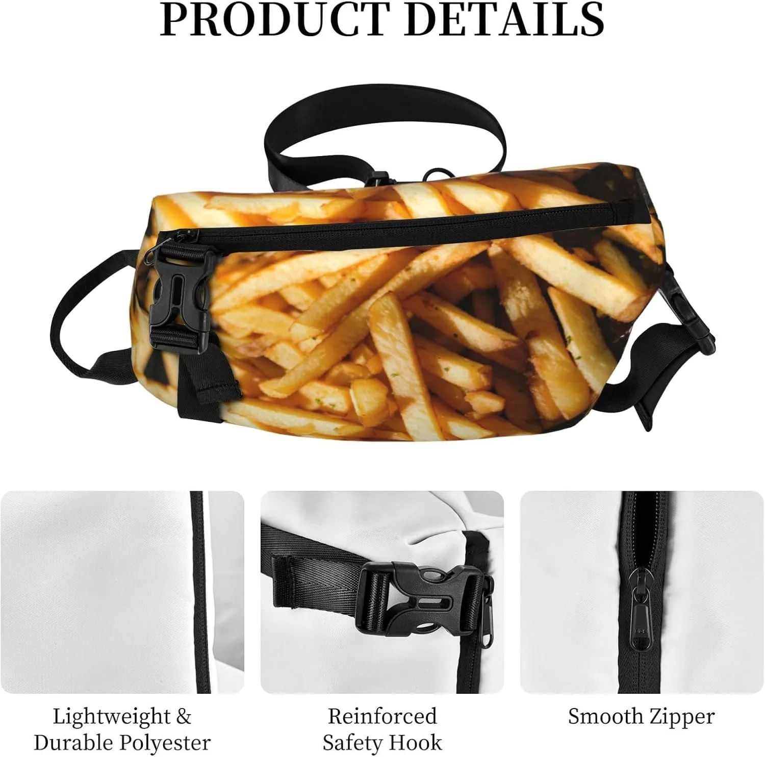 WURTON Fast Food Print Crossbody Backpack Cross Pack Lightweight Sling Bag Travel, Hiking