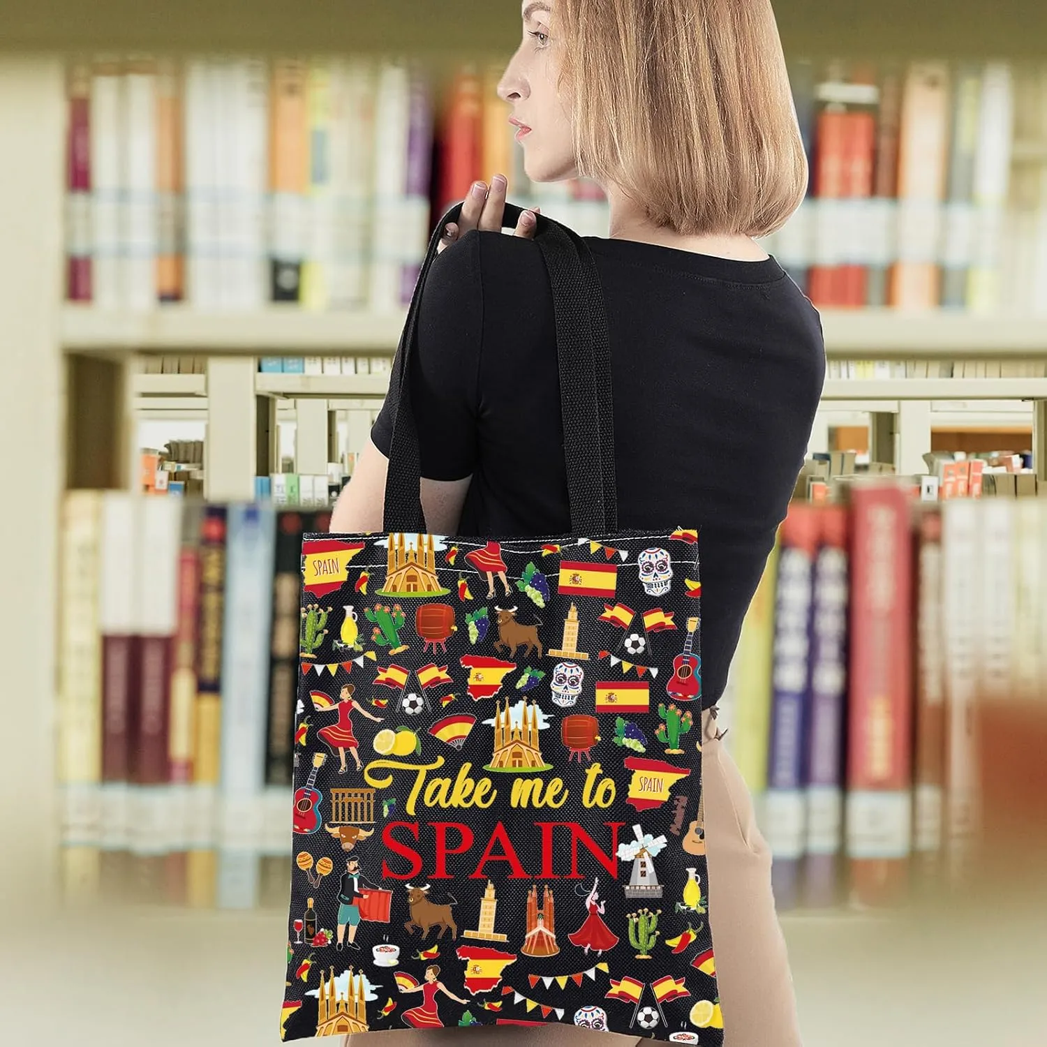 WZMPA Spain Travel Cosmetic Bag Spanish Souvenir Gift Take Me To Spain Zipper Pouch Bag Spain Vacation Gift (Take Spain Bl TG)