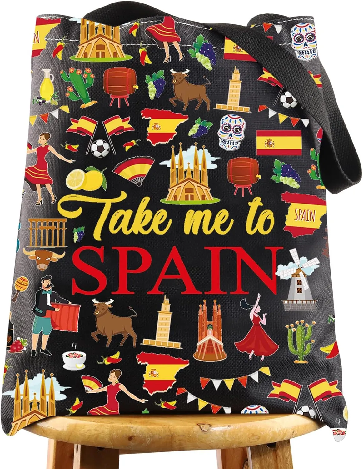 WZMPA Spain Travel Cosmetic Bag Spanish Souvenir Gift Take Me To Spain Zipper Pouch Bag Spain Vacation Gift (Take Spain Bl TG)