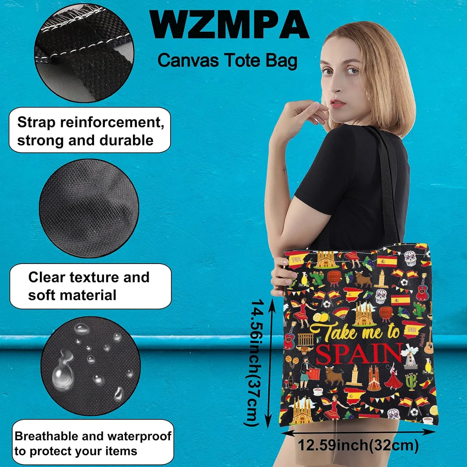 WZMPA Spain Travel Cosmetic Bag Spanish Souvenir Gift Take Me To Spain Zipper Pouch Bag Spain Vacation Gift (Take Spain Bl TG)