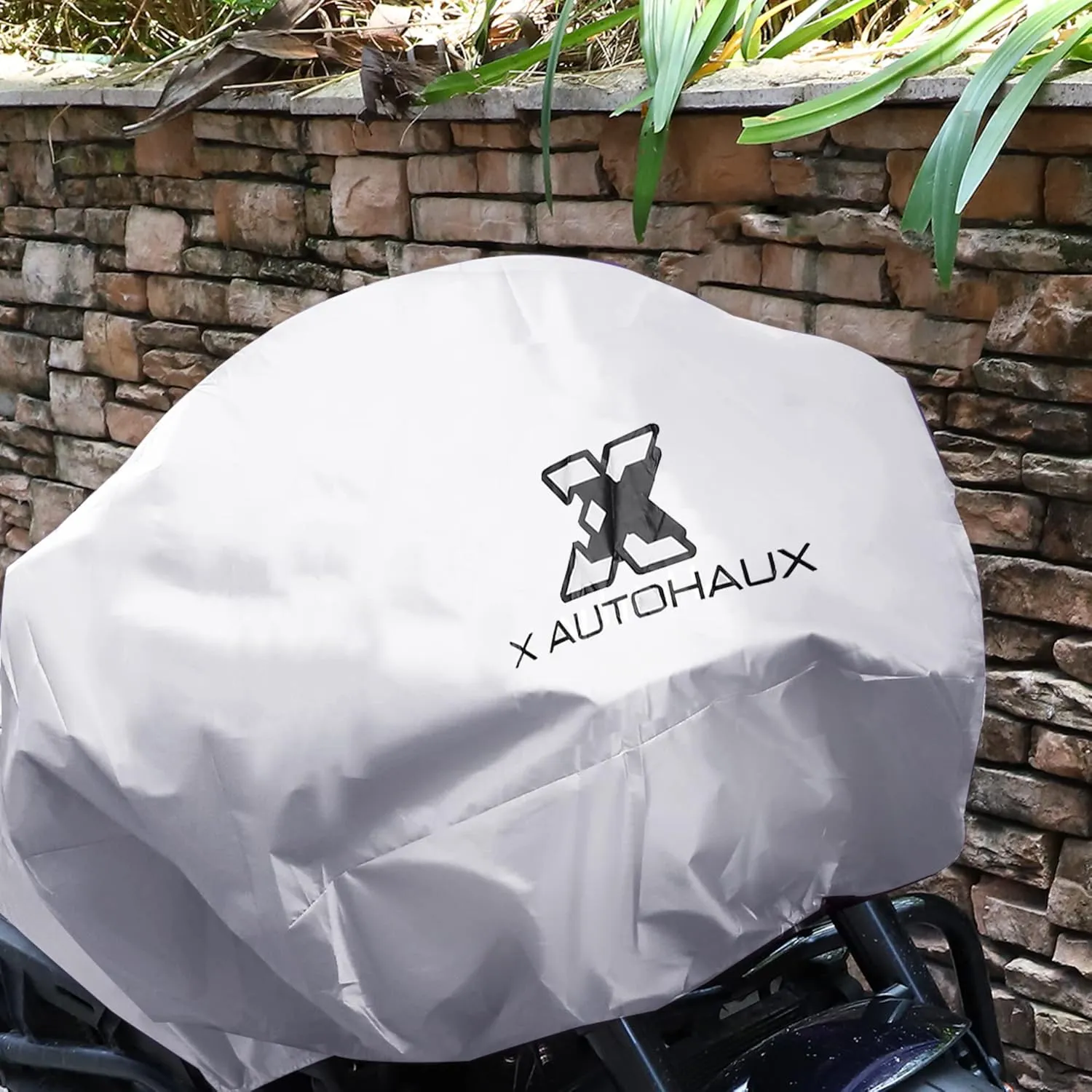 X AUTOHAUX Motorcycle Cover Lightweight Half Cover Outdoor Waterproof Rain Dust Protector Silver Tone L Size for Most Full Dress Touring Cruiser
