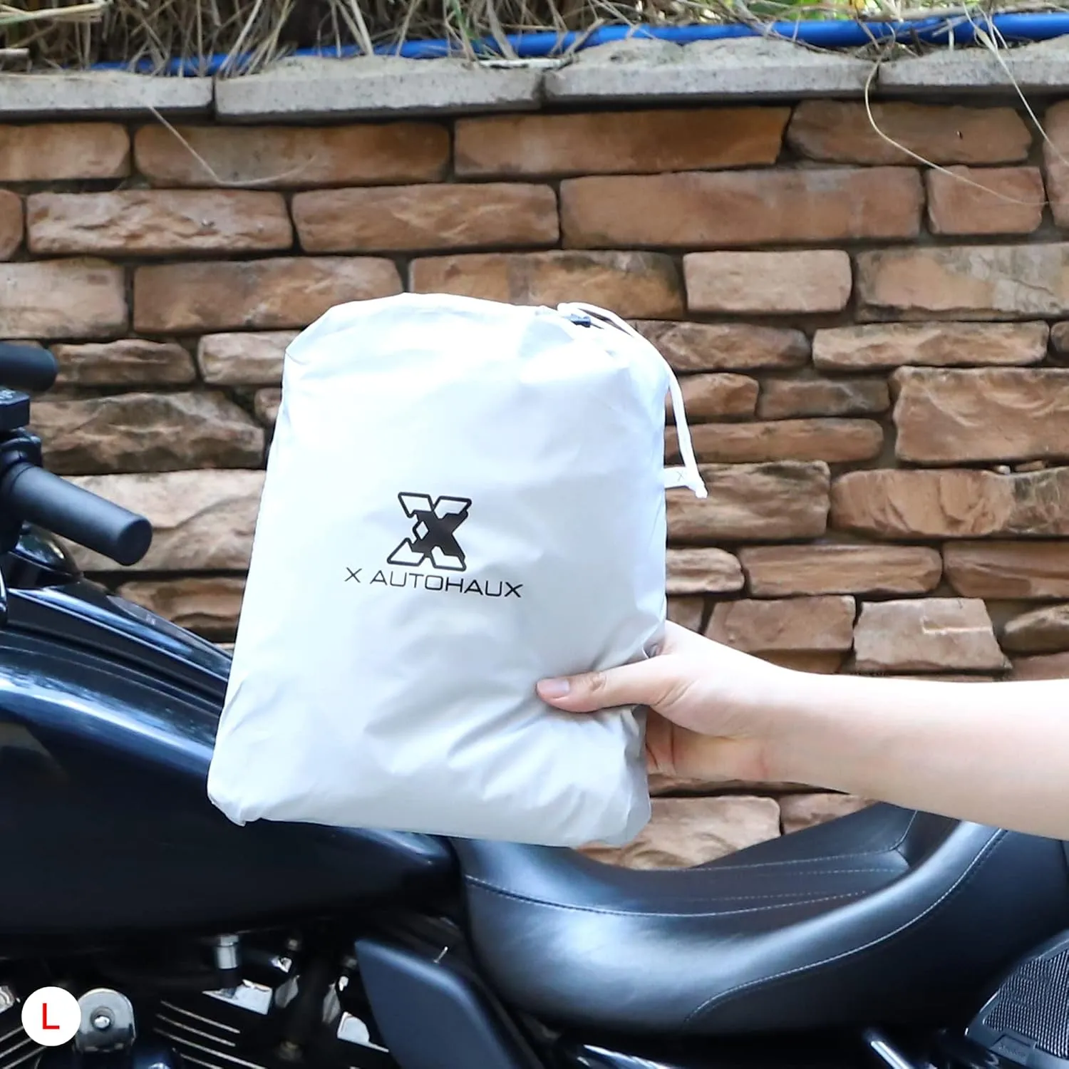 X AUTOHAUX Motorcycle Cover Lightweight Half Cover Outdoor Waterproof Rain Dust Protector Silver Tone L Size for Most Full Dress Touring Cruiser