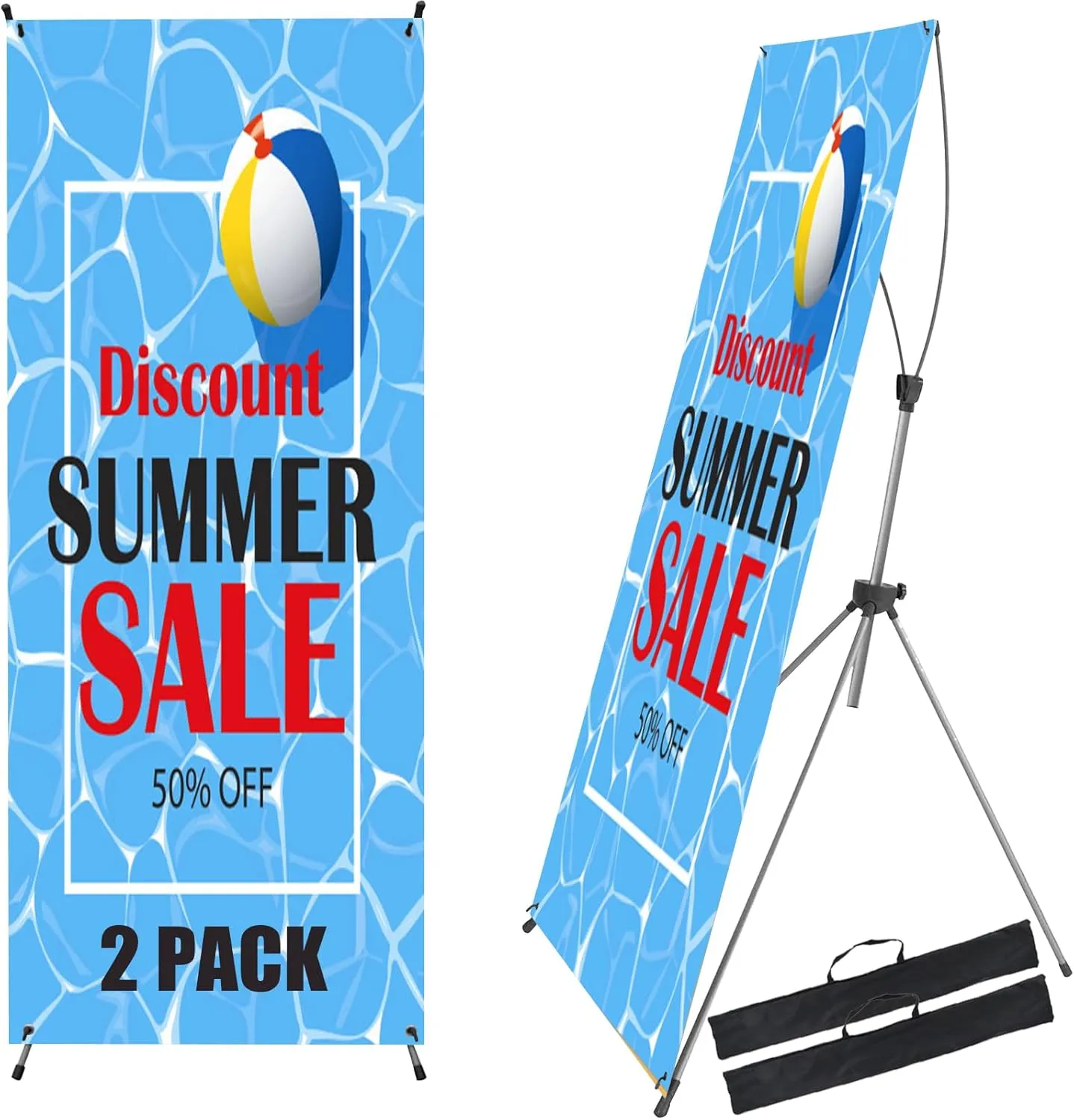 X Frame Banner Stand (2 Pack) Adjustable Size 23"X63" to 32"X78" with Portable Retractable Carrying Bag, Customize Banner Stand for Trade, Show Exhibition Market and Store Display