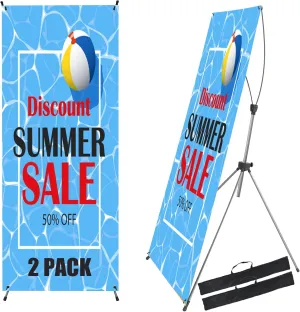 X Frame Banner Stand (2 Pack) Adjustable Size 23"X63" to 32"X78" with Portable Retractable Carrying Bag, Customize Banner Stand for Trade, Show Exhibition Market and Store Display
