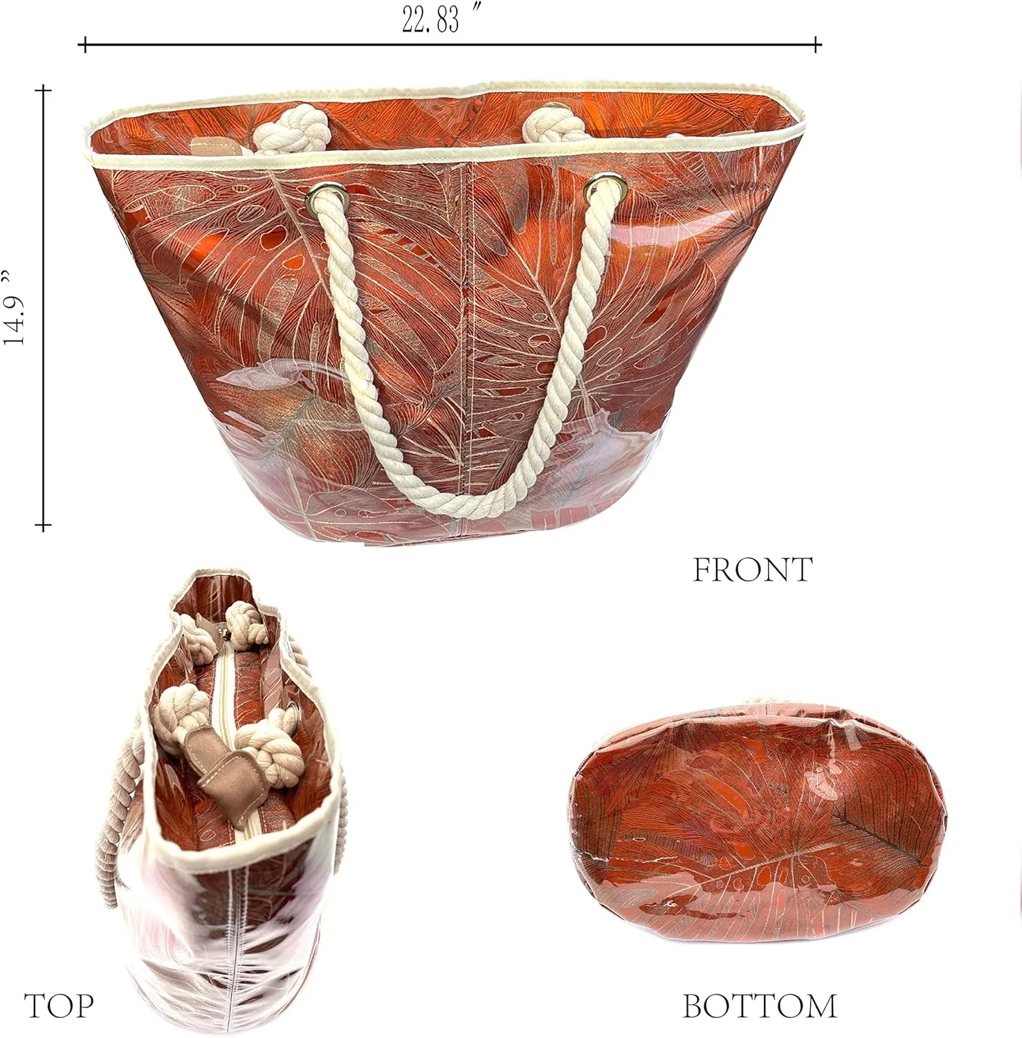 XL-Beach Tote Bag For Women and Swimming Pool Bag. Has External Transparent Waterproof And Sand Proof Layer
