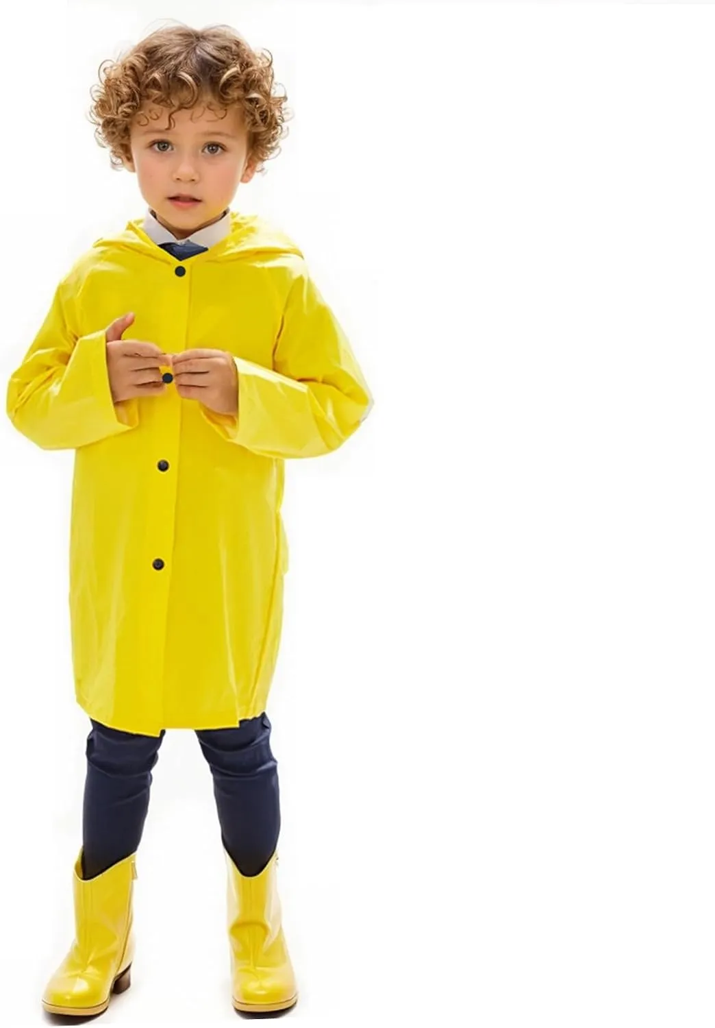 Yellow Raincoat - Children Lightweight Button Down Hoodie Rain Coat for Girls Boys Toddlers, Thin Yellow Rain Jacket