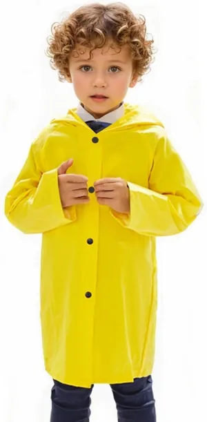 Yellow Raincoat - Children Lightweight Button Down Hoodie Rain Coat for Girls Boys Toddlers, Thin Yellow Rain Jacket