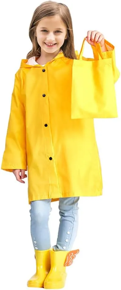 Yellow Raincoat - Children Lightweight Button Down Hoodie Rain Coat for Girls Boys Toddlers, Thin Yellow Rain Jacket