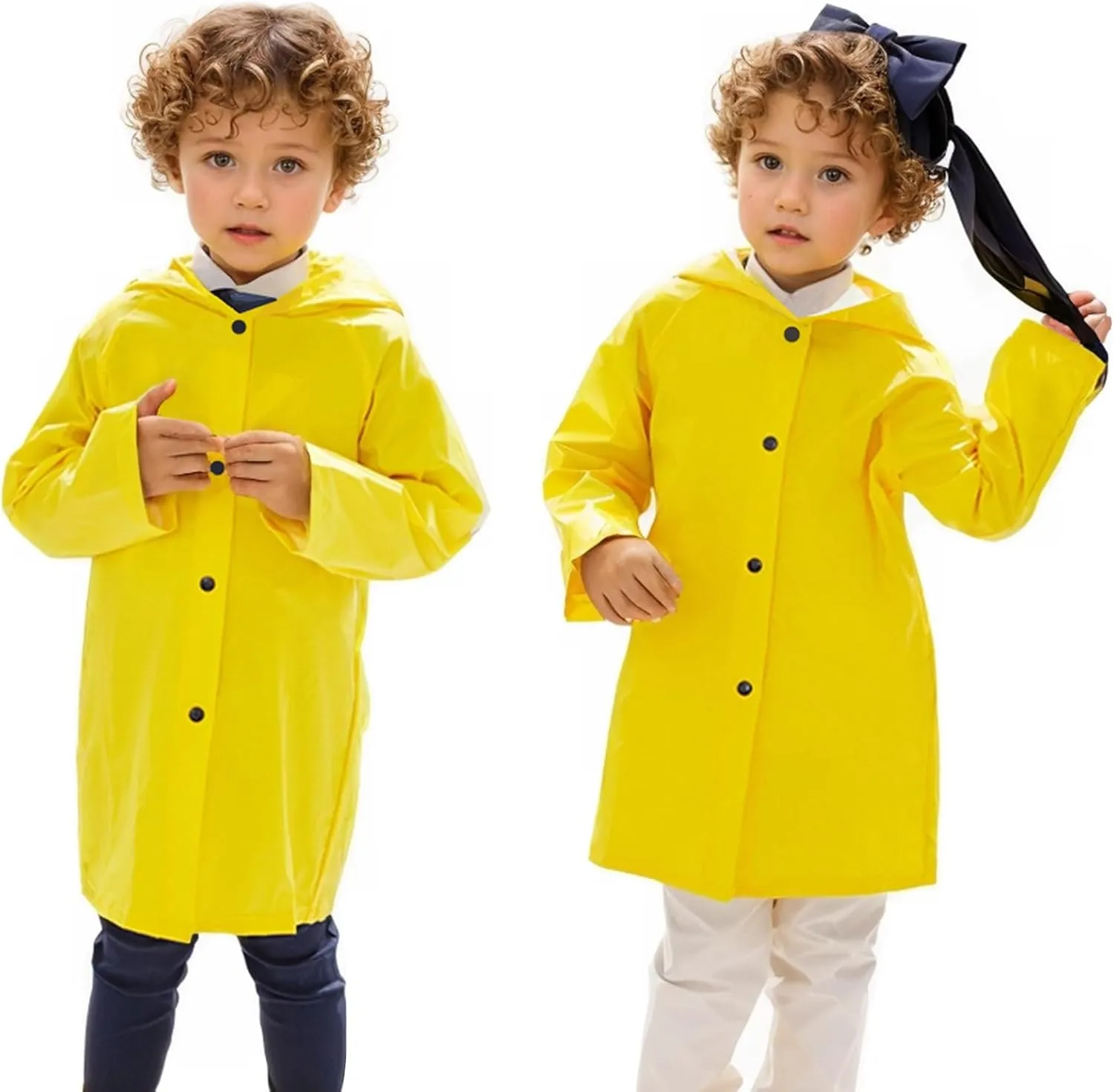 Yellow Raincoat - Children Lightweight Button Down Hoodie Rain Coat for Girls Boys Toddlers, Thin Yellow Rain Jacket