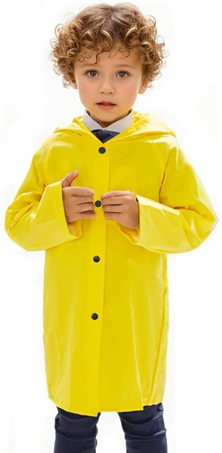 Yellow Raincoat - Children Lightweight Button Down Hoodie Rain Coat for Girls Boys Toddlers, Thin Yellow Rain Jacket