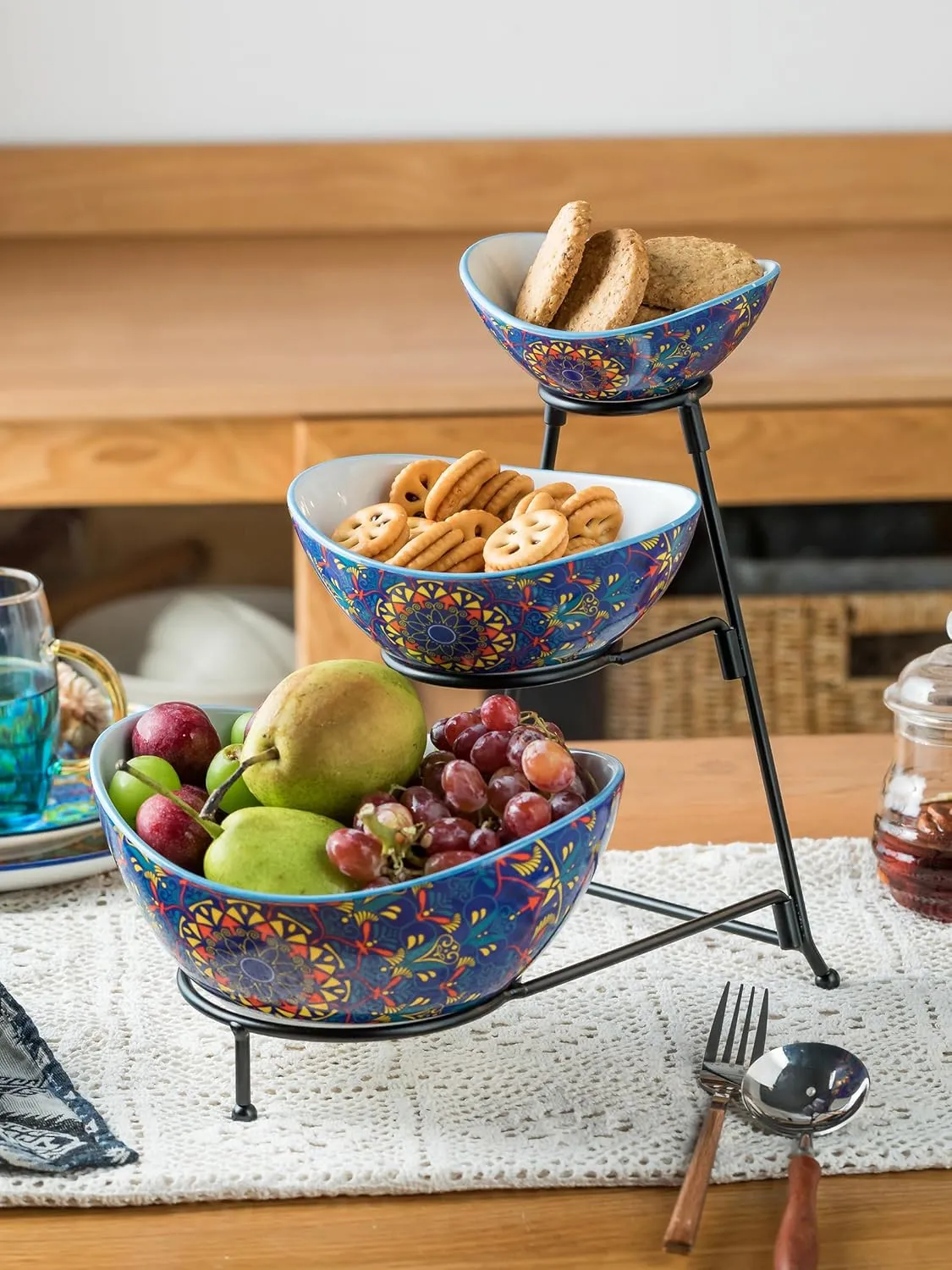 YHOSSEUN 3 Tier Serving Bowls, Tiered Serving Platter and Trays Serving Dishes for Entertaining, Oval Serving Bowl Set with Metal Stand