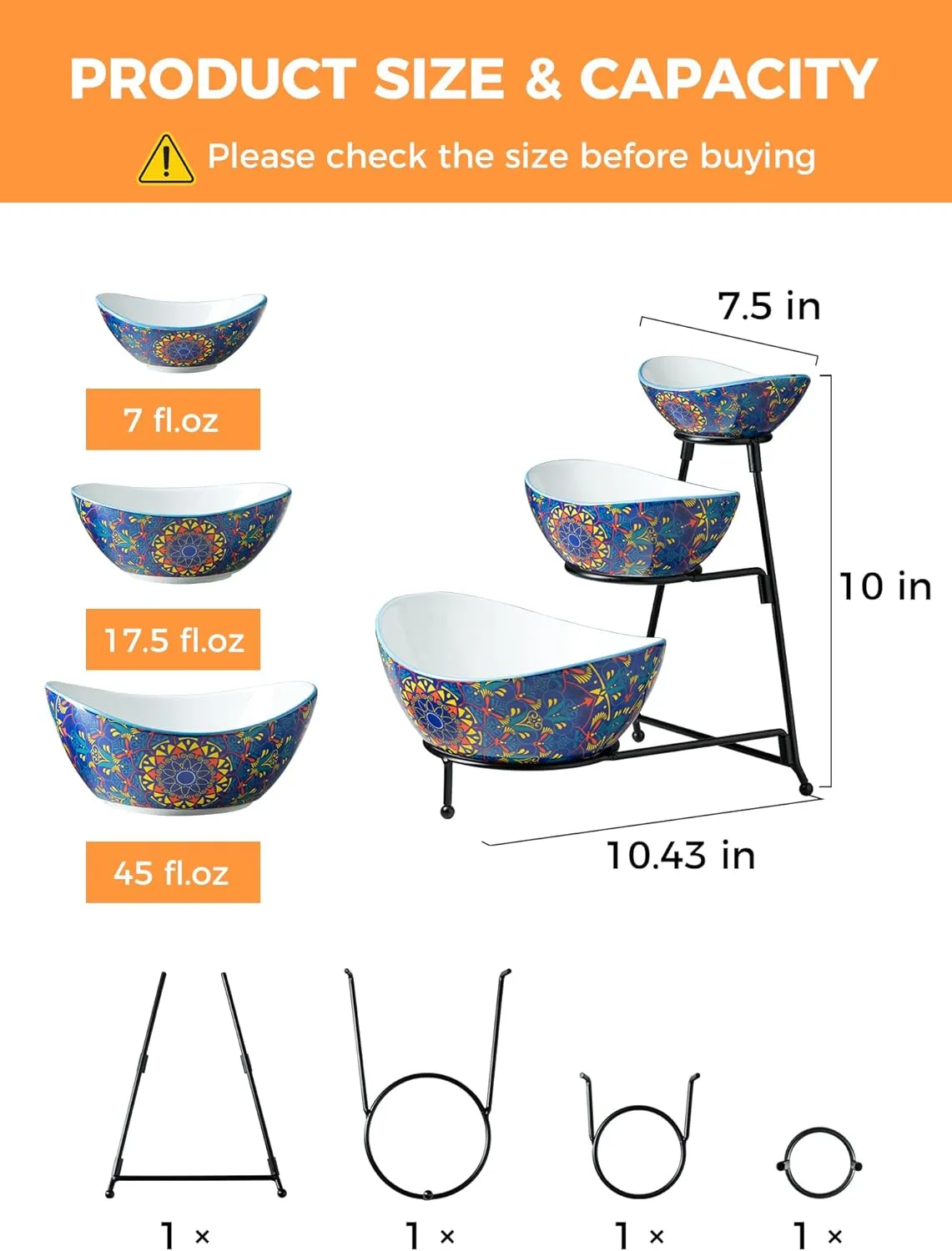 YHOSSEUN 3 Tier Serving Bowls, Tiered Serving Platter and Trays Serving Dishes for Entertaining, Oval Serving Bowl Set with Metal Stand