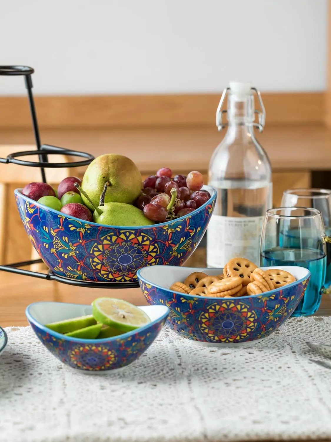 YHOSSEUN 3 Tier Serving Bowls, Tiered Serving Platter and Trays Serving Dishes for Entertaining, Oval Serving Bowl Set with Metal Stand