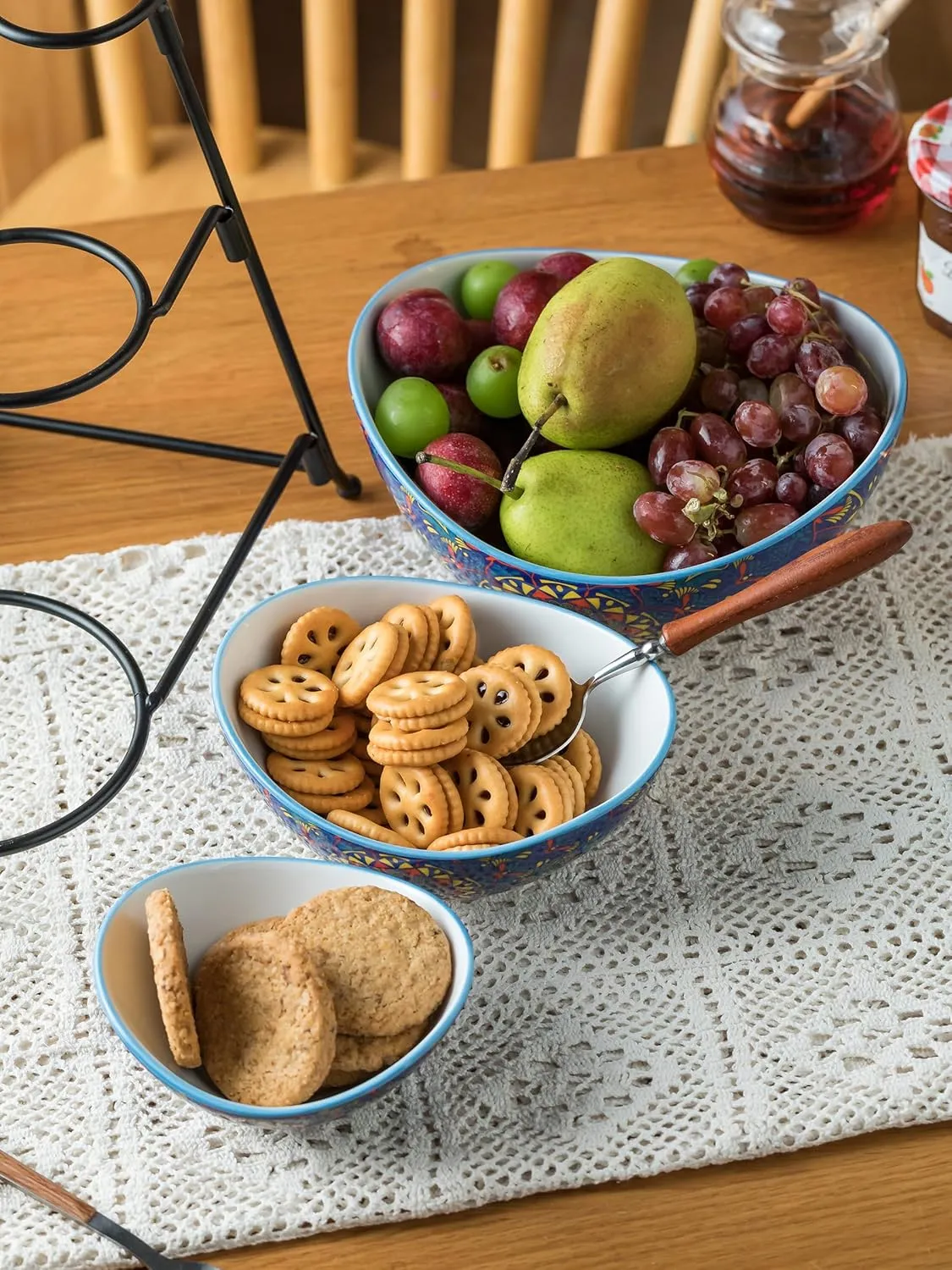 YHOSSEUN 3 Tier Serving Bowls, Tiered Serving Platter and Trays Serving Dishes for Entertaining, Oval Serving Bowl Set with Metal Stand