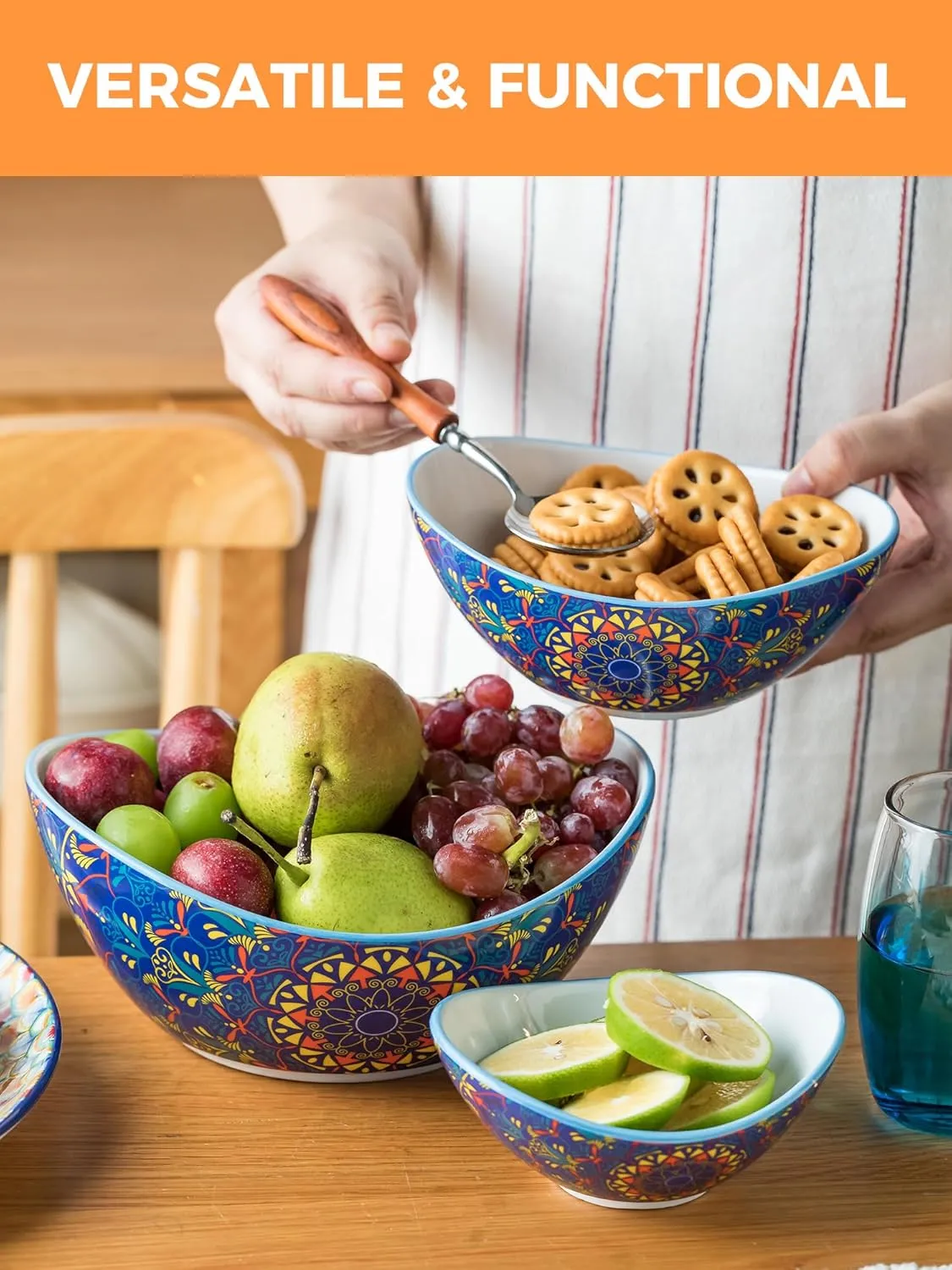 YHOSSEUN 3 Tier Serving Bowls, Tiered Serving Platter and Trays Serving Dishes for Entertaining, Oval Serving Bowl Set with Metal Stand