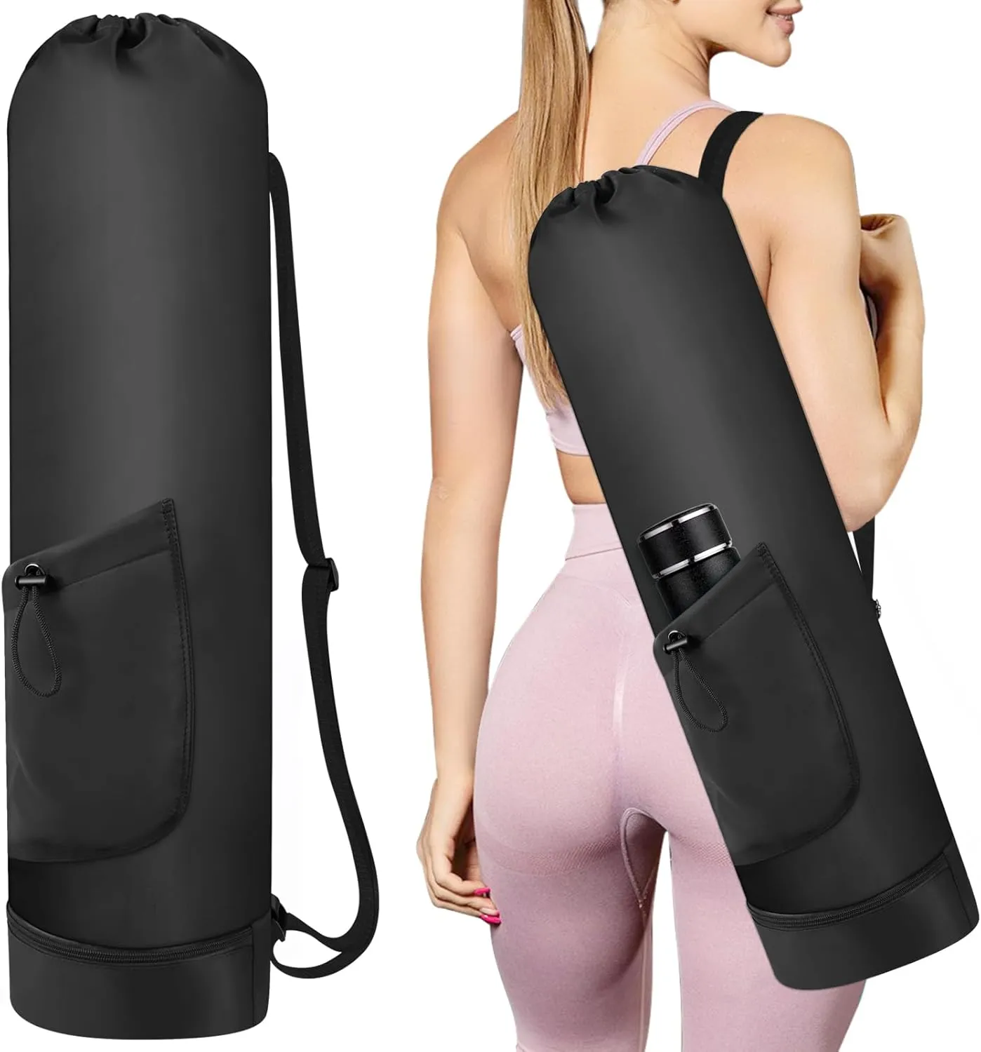 Yoga Mat Bag with Water Bottle, Full Zip Yoga Mat Carrier with Adjustable Strap and Pocket, Waterproof for Women and Men