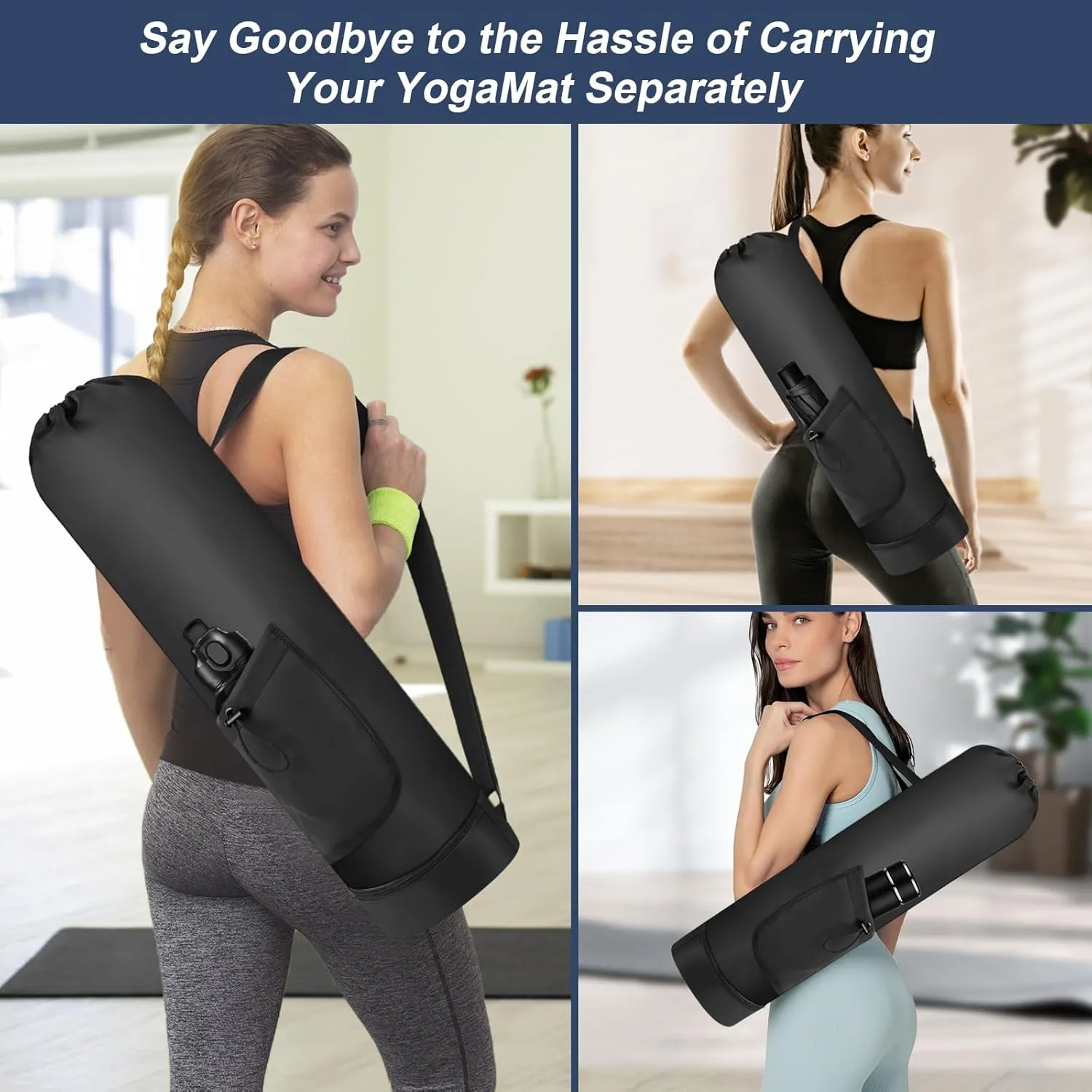 Yoga Mat Bag with Water Bottle, Full Zip Yoga Mat Carrier with Adjustable Strap and Pocket, Waterproof for Women and Men