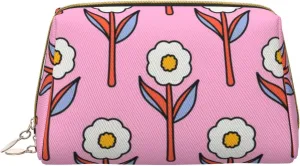YvoneDBrownn Waterproof And Portable Bright Daisy On Pink Cosmetic Bag - Small Capacity Travel Makeup Organizer For Women And Girls