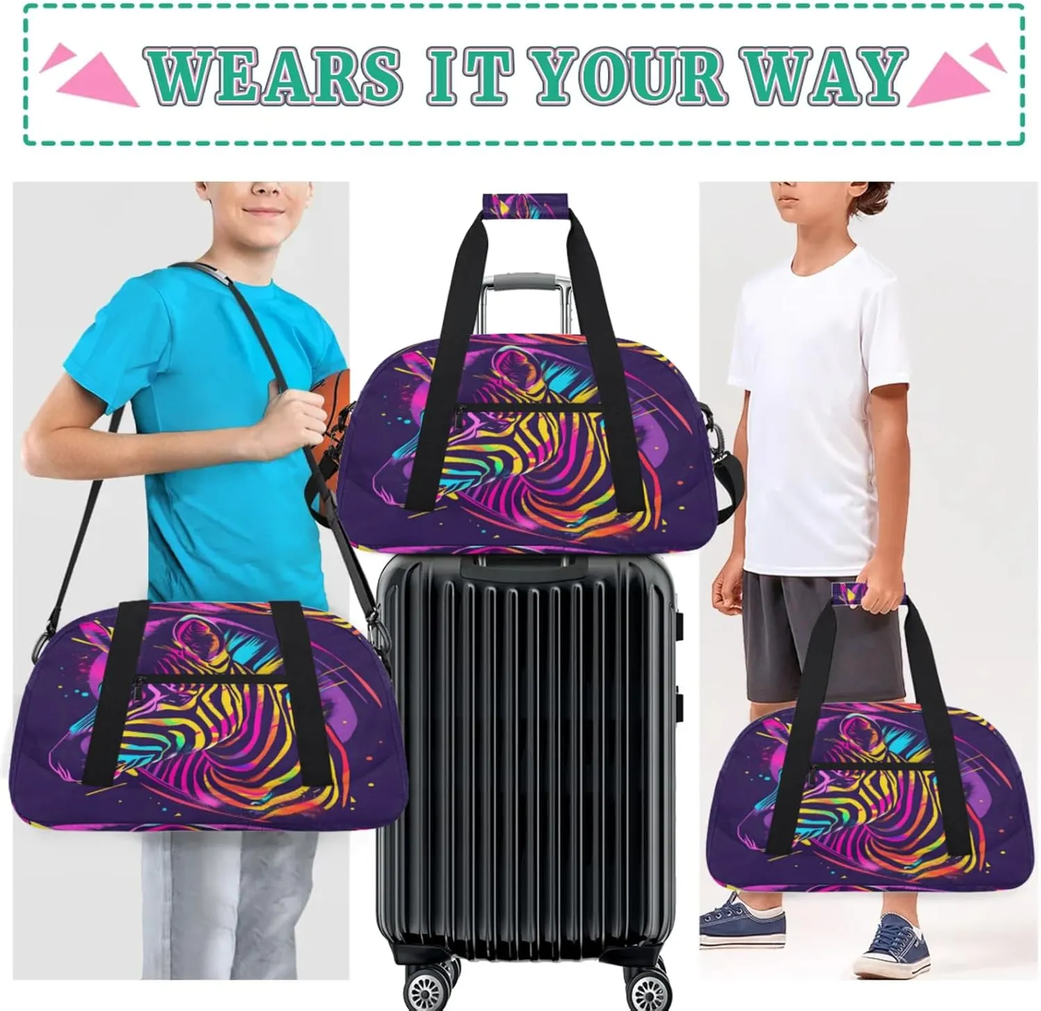 Zebra Gym Bag for Women Men, Sports Travel Duffel Bag Lightweight Workout Bag Carry On Overnight Weekender Bag