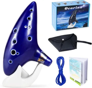 Zelda Ocarina 12 Holes Alto C Tone with Song Book (Songs From the Legend of Zelda), Sound Healing Instruments for Beginners with Display Stand Protective Bag (Navy Blue)