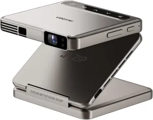 ZIP Tri-Fold Truly Portable DLP Projector, Pocket Size, Zero-Lag Focus, One-Click Screen Mirroring, Full-Screen Mode, Type-C Fast Charging, 5,000mAh Battery, Indoor Outdoor Mini Projector, Gold