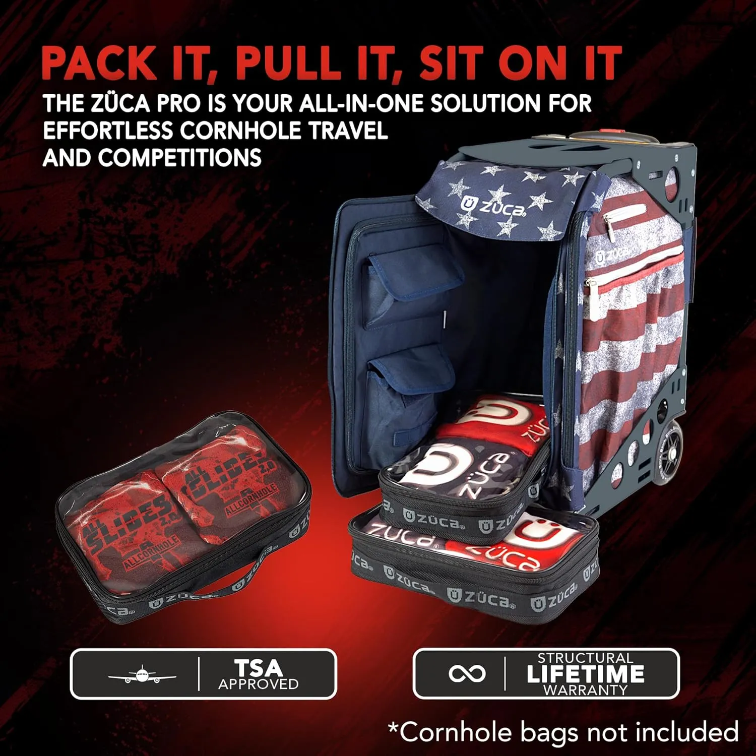 ZUCA Cornhole Pro Bag & Frame - Lightweight Suitcase Carry Luggage, FAA-Compliant Aluminum Frame with Telescoping Handle, Shock-Absorbing Wheels & Water-Resistant Insert Bag, 300 lbs Capacity