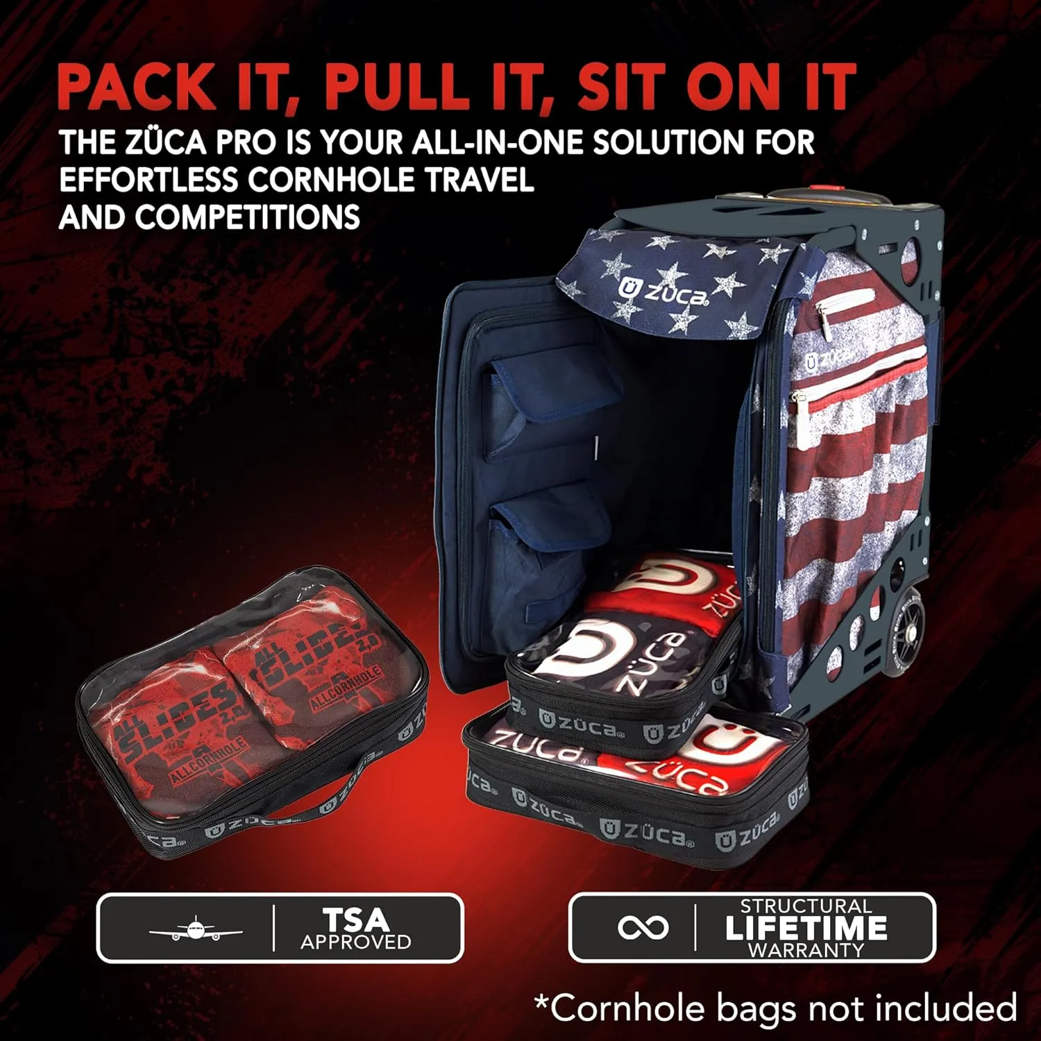 ZUCA Cornhole Pro Bag & Frame - Lightweight Suitcase Carry Luggage, FAA-Compliant Aluminum Frame with Telescoping Handle, Shock-Absorbing Wheels & Water-Resistant Insert Bag, 300 lbs Capacity