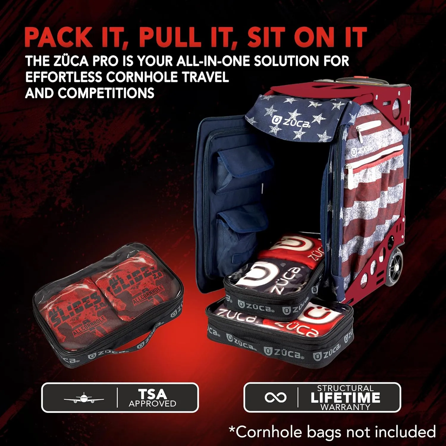 ZUCA Cornhole Pro Bag & Frame - Lightweight Suitcase Carry Luggage, FAA-Compliant Aluminum Frame with Telescoping Handle, Shock-Absorbing Wheels & Water-Resistant Insert Bag, 300 lbs Capacity