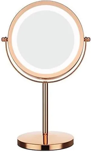 ZWFENG Rose Gold LED Makeup Mirror, Double Sided with 360° Swivel Design 1X & X5 Magnification 180 Degree Adjustable Stand